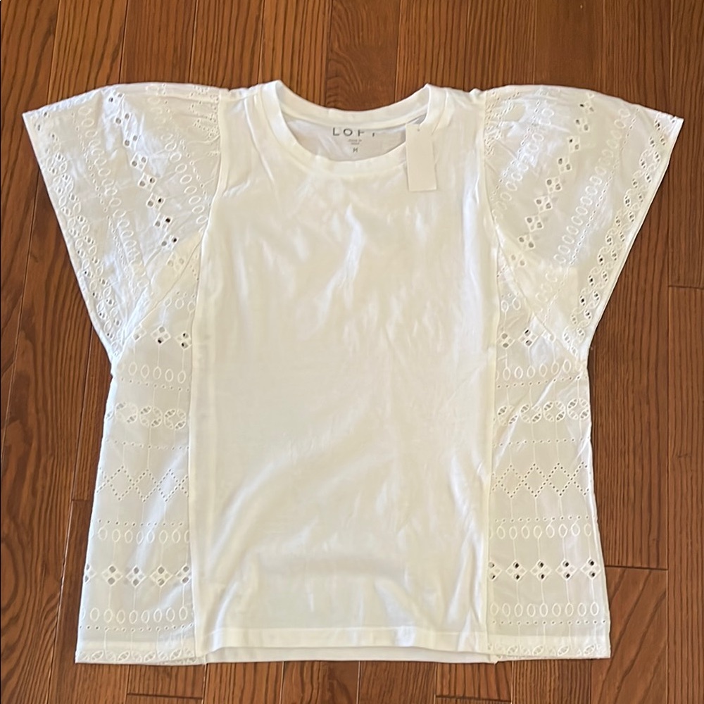 LOFT White Eyelet Sleeve Top